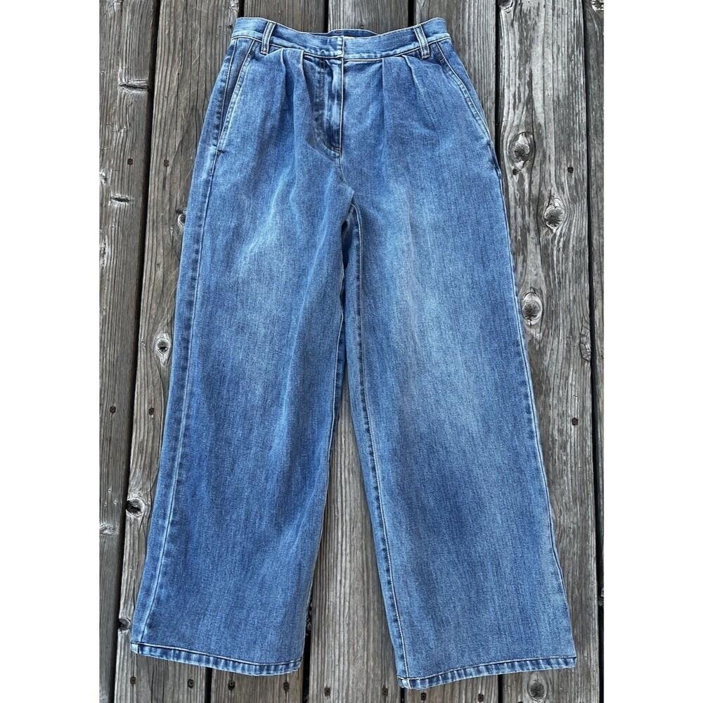 Tibi Stella Women's 25 Pleated Wide Leg Jeans Classic Wash
